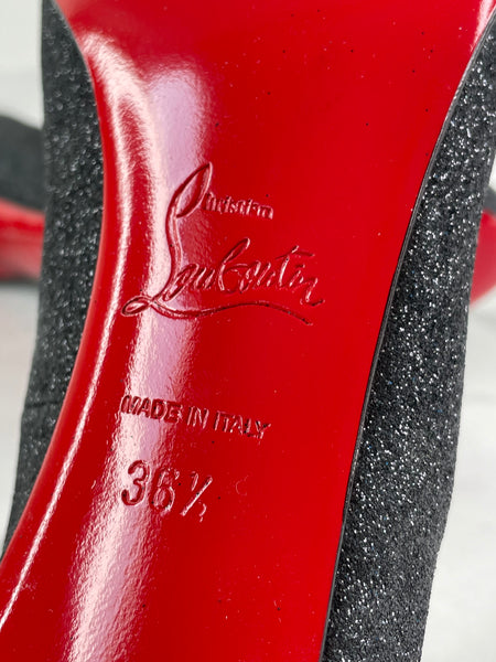 CHRISTIAN LOUBOUTIN Black Glitter Mini Simple 85 Pumps Size 36.5