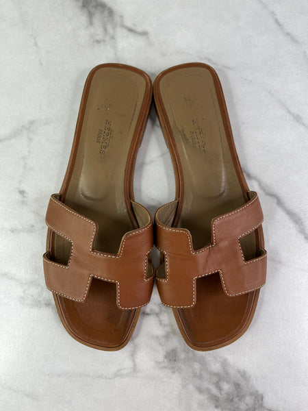 Hermes Gold (Brown) Oran Flat Sandals Size 37