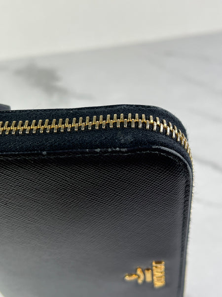 Prada Black Saffiano Zip Wallet