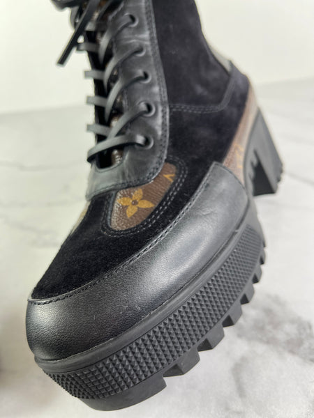 Louis Vuitton Black Monogram Laureate Platform Desert Boots Size 37