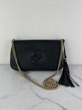 Gucci Black Pebbled Leather Soho Chain Flap Shoulder Bag