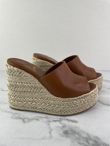 CHRISTIAN LOUBOUTIN Tan Ariella Zeppa 130 leather wedge mules Size 39