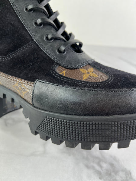 Louis Vuitton Black Monogram Laureate Platform Desert Boots Size 37