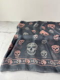 Alexander McQueen Classic Grey/Pink Silk Skull Scarf