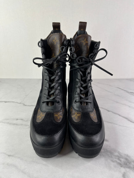Louis Vuitton Black Monogram Laureate Platform Desert Boots Size 37
