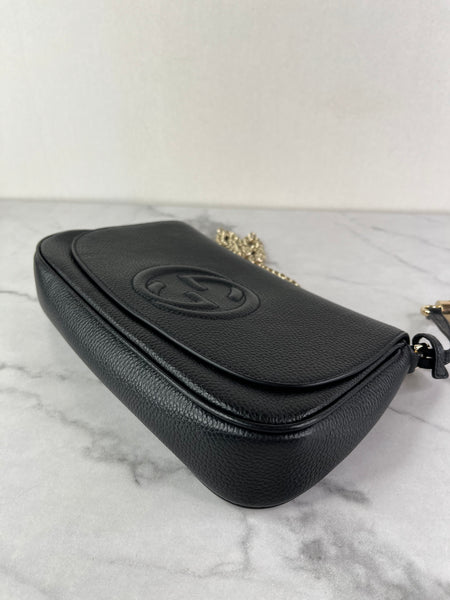 Gucci Black Pebbled Leather Soho Chain Flap Shoulder Bag