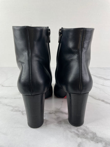 CHRISTIAN LOUBOUTIN Black Leather Adox 85 Ankle Boots Size 38.5