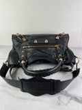 BALENCIAGA Black Lambskin Leather Giant 21 Rose Gold Motorcycle City Shoulder Bag