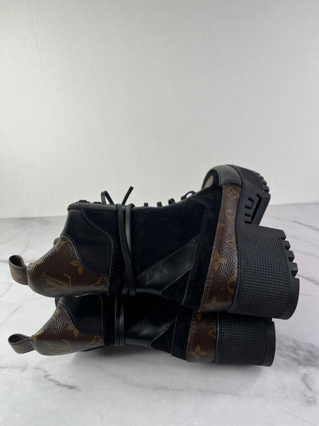 Louis Vuitton Black Monogram Laureate Platform Desert Boots Size 37