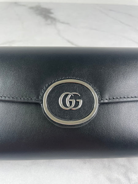 GUCCI Black GG logo-plaque continental leather wallet
