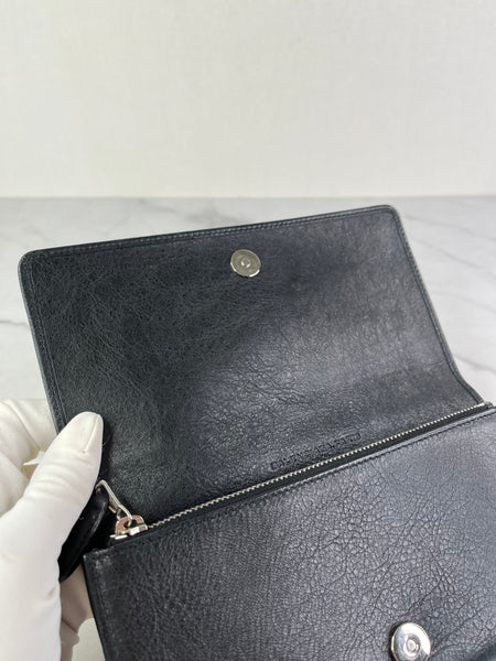 Balenciaga Black Arena Lambskin Giant 12 Silver Continental Wallet