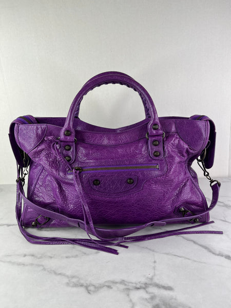 BALENCIAGA Ultraviolet Agneau Classic Hardware City Shoulder Bag