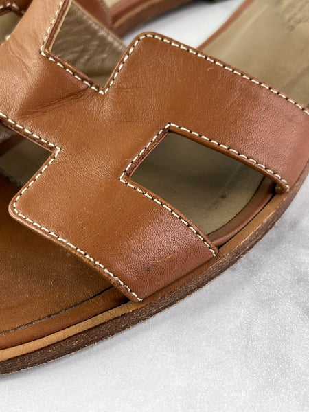 Hermes Gold (Brown) Oran Flat Sandals Size 37