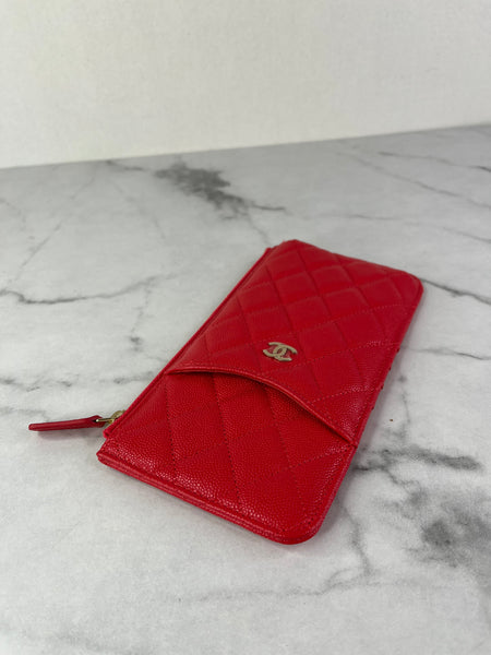 Chanel Red Caviar Quilted Classic iPhone Pouch/Wallet