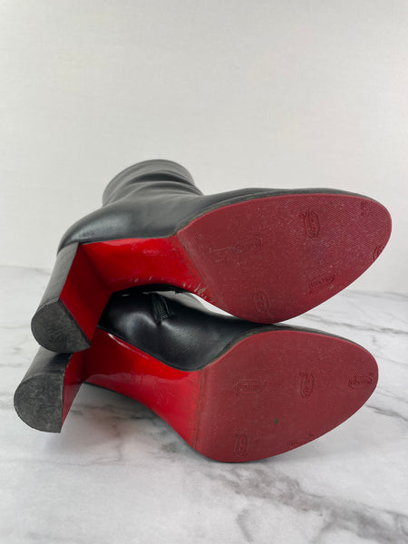 CHRISTIAN LOUBOUTIN Black Leather Adox 85 Ankle Boots Size 38.5