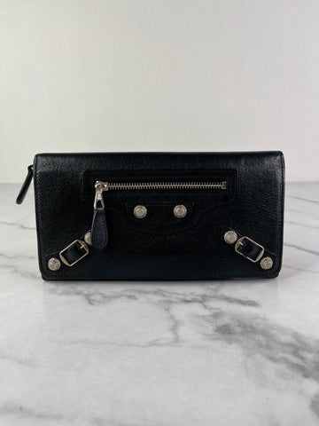 Balenciaga Black Arena Lambskin Giant 12 Silver Continental Wallet