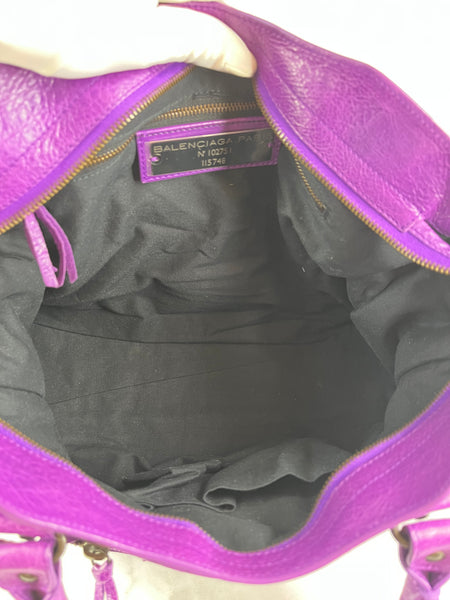 BALENCIAGA Ultraviolet Agneau Classic Hardware City Shoulder Bag