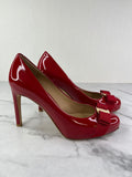 Ferragamo Red Rosso Patent Pimpa Rounded Toe Bow Pumps Size 6