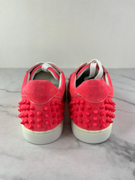 Christian Louboutin Women’s Vieira 2 Flat Pink Poupidou Suede Spike Sneakers Size 37