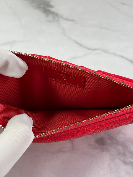 Chanel Red Caviar Quilted Classic iPhone Pouch/Wallet