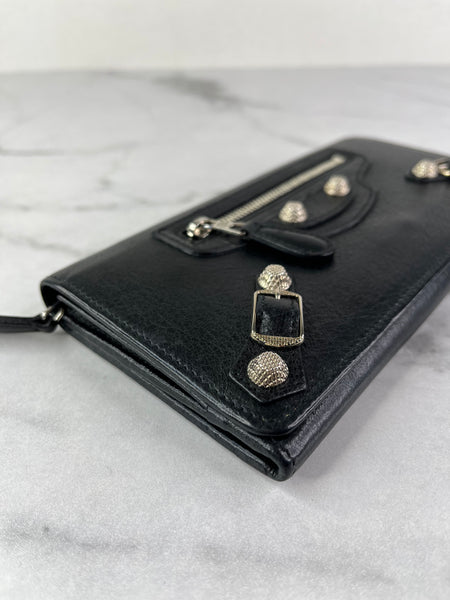 Balenciaga Black Arena Lambskin Giant 12 Silver Continental Wallet