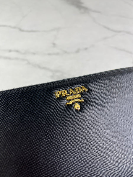 Prada Black Saffiano Zip Wallet