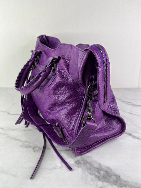 BALENCIAGA Ultraviolet Agneau Classic Hardware City Shoulder Bag