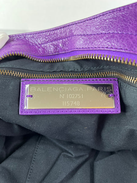 BALENCIAGA Ultraviolet Agneau Classic Hardware City Shoulder Bag