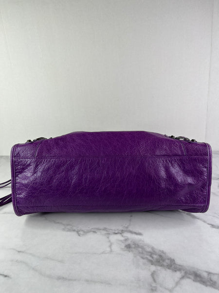 BALENCIAGA Ultraviolet Agneau Classic Hardware City Shoulder Bag