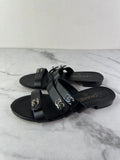 Chanel Black CC Turnlock Leather Triple Strap Flat Slides Size 37