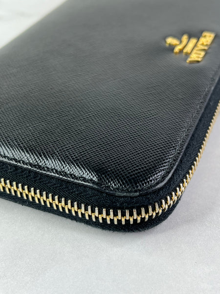 Prada Black Saffiano Zip Wallet