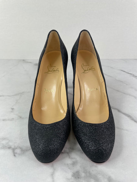 CHRISTIAN LOUBOUTIN Black Glitter Mini Simple 85 Pumps Size 36.5