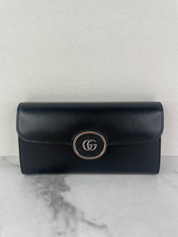 GUCCI Black GG logo-plaque continental leather wallet