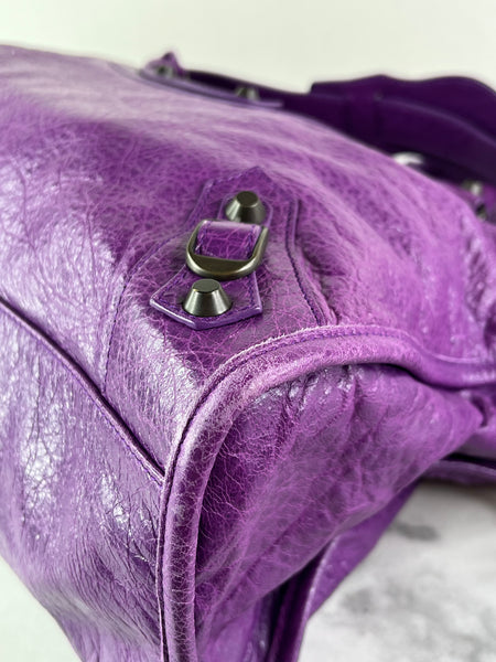 BALENCIAGA Ultraviolet Agneau Classic Hardware City Shoulder Bag