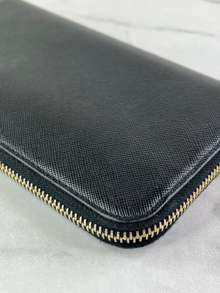 Prada Black Saffiano Zip Wallet