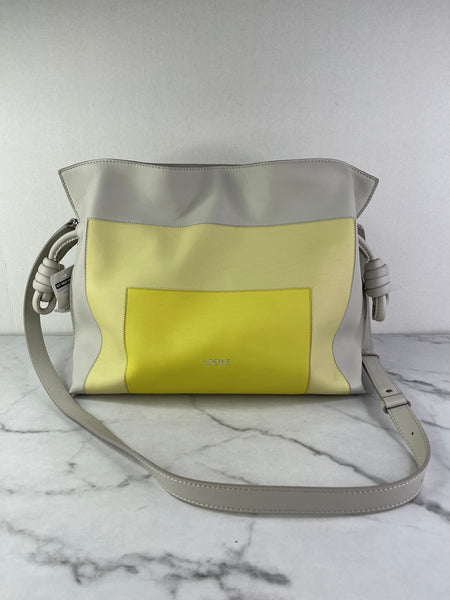 LOEWE Medium Flamenco Pale Grey/Light Citrine nappa calfskin clutch/crossbody/shoulder bag