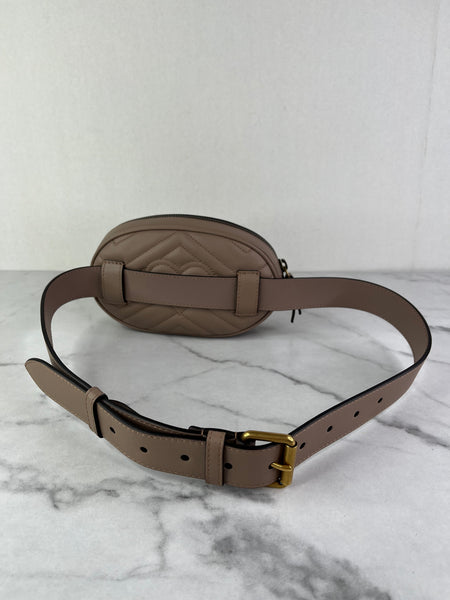 Gucci Dusty Pink GG Marmont matelassé leather belt bag