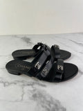 Chanel Black CC Turnlock Leather Triple Strap Flat Slides Size 37