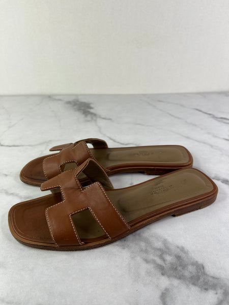 Hermes Gold (Brown) Oran Flat Sandals Size 37