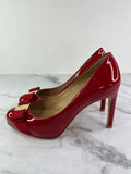 Ferragamo Red Rosso Patent Pimpa Rounded Toe Bow Pumps Size 6