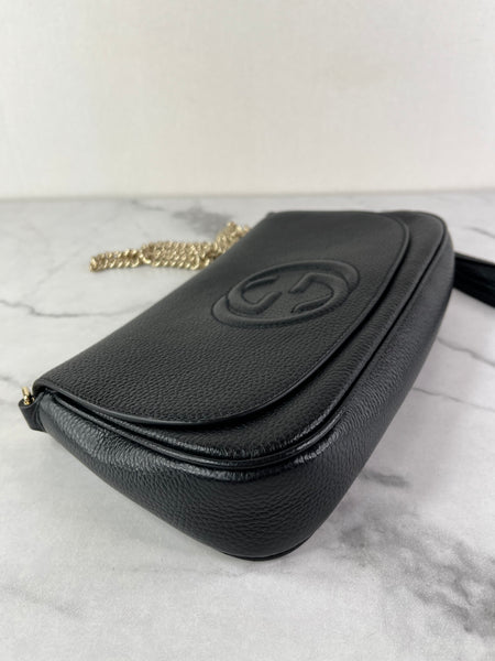 Gucci Black Pebbled Leather Soho Chain Flap Shoulder Bag