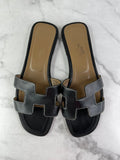 Hermes Black Oran Flat Sandals Size 37