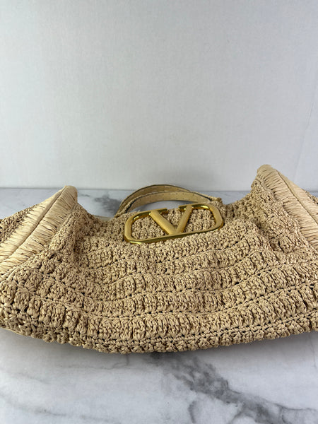Valentino VLogo Signature Raffia Tote Bag