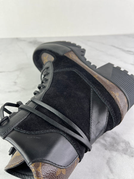 Louis Vuitton Black Monogram Laureate Platform Desert Boots Size 37