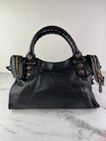 BALENCIAGA Black Lambskin Leather Giant 21 Rose Gold Motorcycle City Shoulder Bag