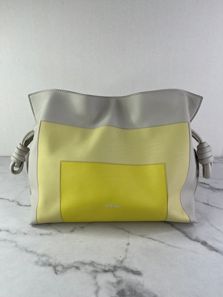 LOEWE Medium Flamenco Pale Grey/Light Citrine nappa calfskin clutch/crossbody/shoulder bag