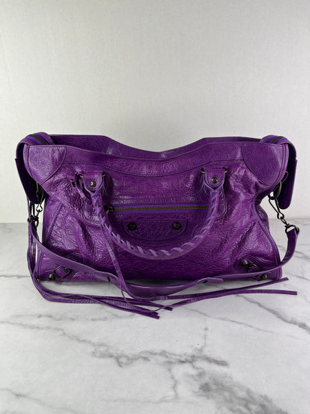 BALENCIAGA Ultraviolet Agneau Classic Hardware City Shoulder Bag