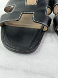 Hermes Black Oran Flat Sandals Size 37
