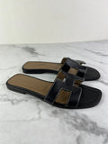 Hermes Black Oran Flat Sandals Size 37