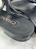 Chanel Black CC Turnlock Leather Triple Strap Flat Slides Size 37